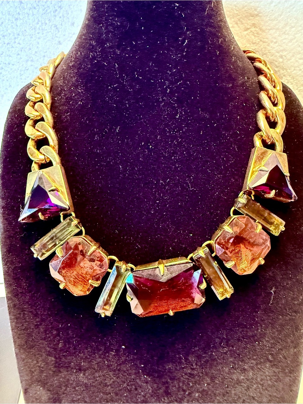 Vince Camuto Gold-Tone Statement Necklace with Amber and Purple Gems